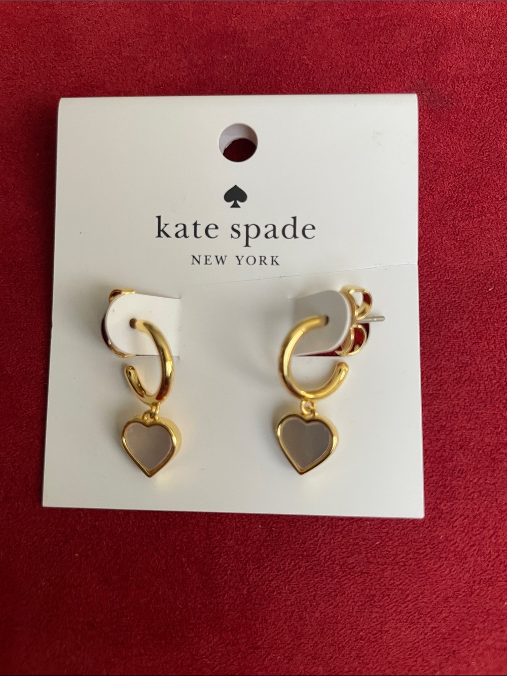 kate spade  Gold Hoop Earrings with  Cream Heart Drops NWT